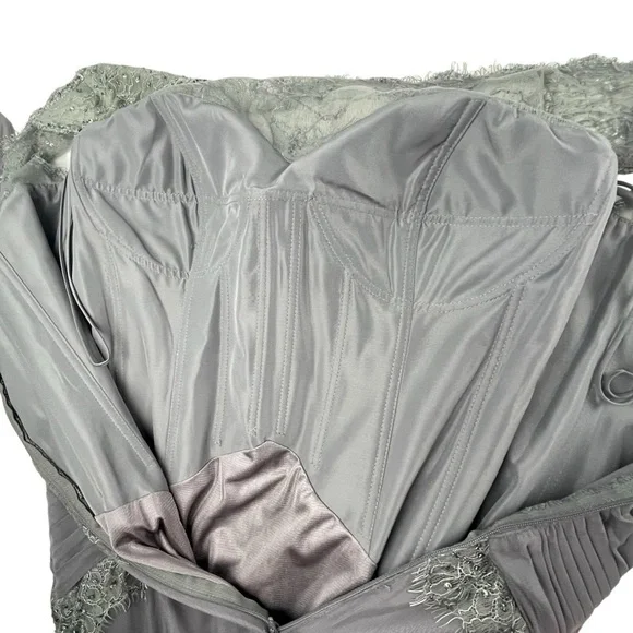 VM COLLECTION ILLUSION CAP SLEEVE RUCHED BUST BEADED FORMAL EVENING GOWN - Picture 9 of 16